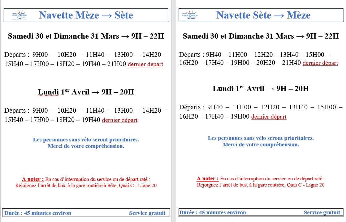 Horaire meze navette escale